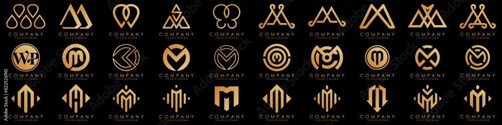 Set of letter M logo design vector. Collection of modern M letter design in golden. Set of letter M logo design vector. Collection of modern M letter design in golden.