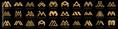 Set of letter M logo design vector. Collection of modern M letter design in golden.