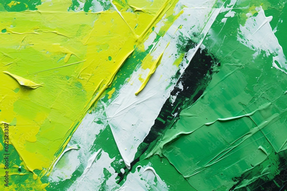 パレットナイフの油絵・夏用のカラフルな抽象背景バナー）黄色と緑の直線的なデザイン。AI生成画像