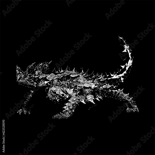 Thorny Devil hand drawing vector isolated on black background.