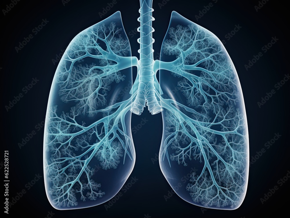 Human lungs 3D illustration. Generative AI. Human lungs 3D illustration. Generative AI.