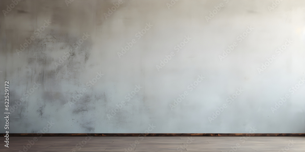 empty room with distressed bare grunge concrete wall and wooden floor
