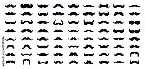 Vector Set of Mustache Icon. Moustaches Big Collection Transparent Background