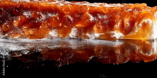 Extreme macro close up photo of ice - cream slice, wet, translucence, backlit. AI Generative