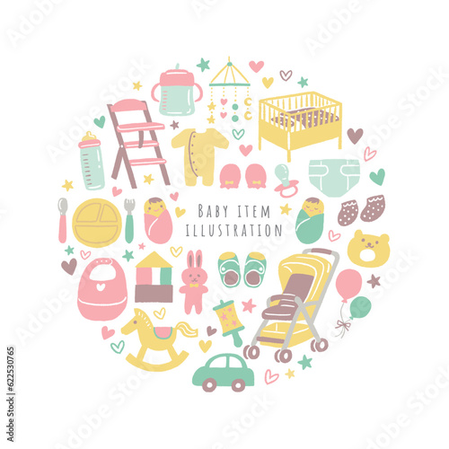 かわいい赤ちゃんアイテムのイラストセット