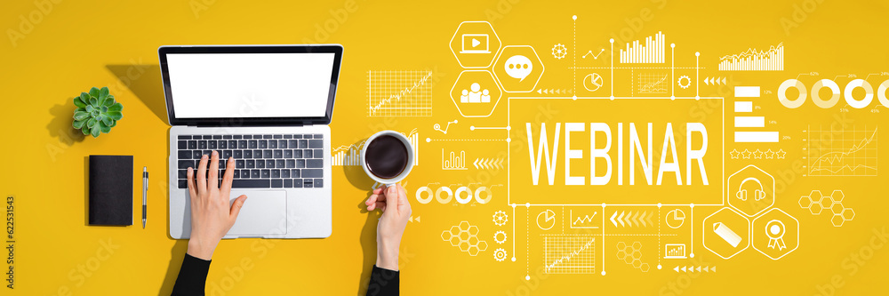 Webinar theme with person using a laptop computer Webinar theme with person using a laptop computer