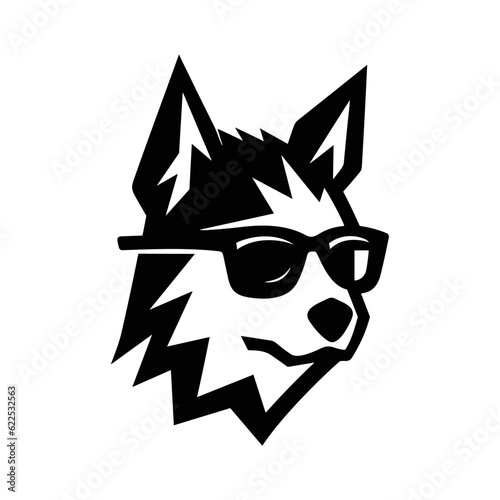 Wolf head wearing glasses. Geometric vector illustration. Gentleman wolf badge emblem logo icon