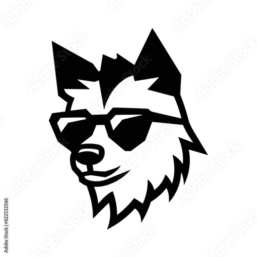 Wolf head wearing glasses. Geometric vector illustration. Gentleman wolf badge emblem logo icon