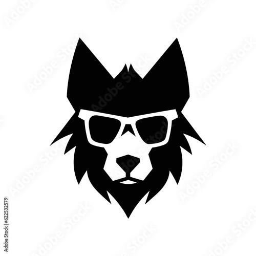 Wolf head wearing glasses. Geometric vector illustration. Gentleman wolf badge emblem logo icon