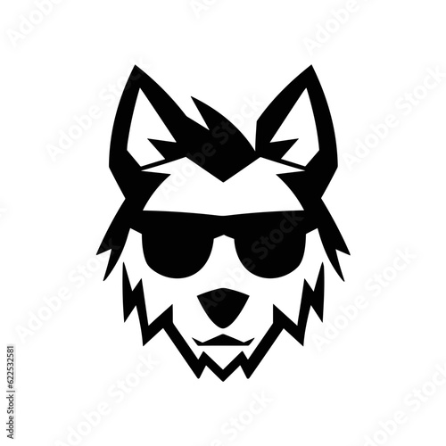Wolf head wearing glasses. Geometric vector illustration. Gentleman wolf badge emblem logo icon