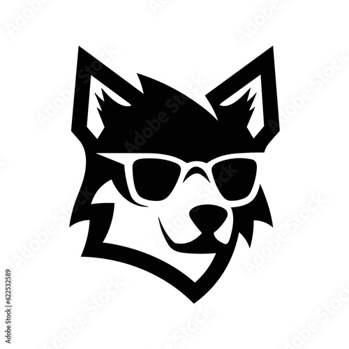 Wolf head wearing glasses. Geometric vector illustration. Gentleman wolf badge emblem logo icon
