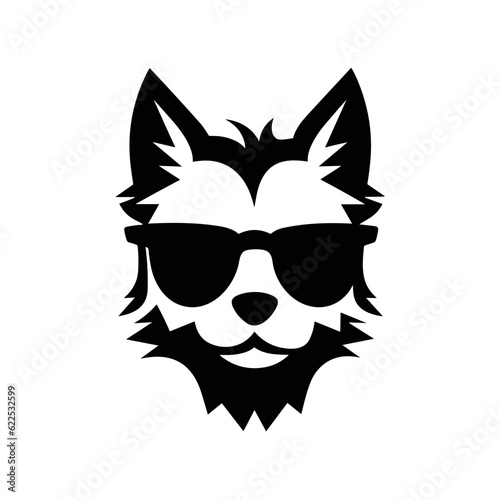 Wolf head wearing glasses. Geometric vector illustration. Gentleman wolf badge emblem logo icon