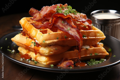 American breakfast omelette bacon croissants. AI Generative