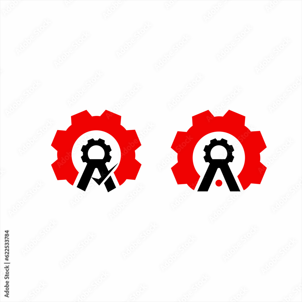 Letter A vector logo design with gear in two styles. Letter A vector logo design with gear in two styles.