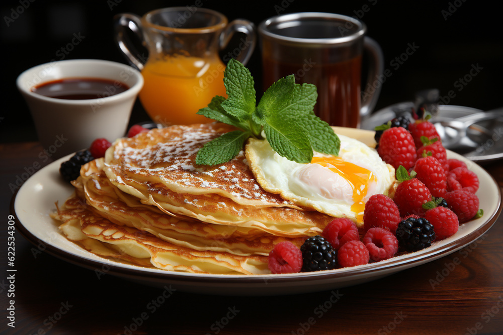 Baked american omelet pancakes for breakfast, AI generative Baked american omelet pancakes for breakfast, AI generative