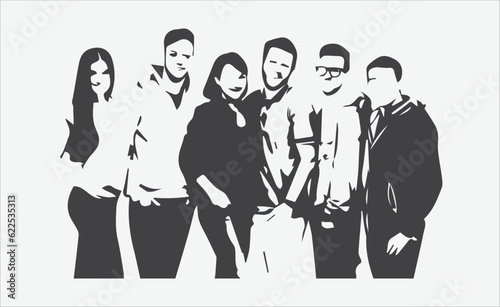 Unified in Joy, Silhouette Illustration of a Vibrant Young Group Standing Together in Happiness