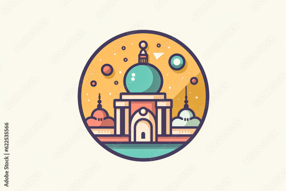 Evocative display of Ramadan symbols in soft hues and minimalist pastel drawing style, inviting a soothing emotional connection. Ideal for religious creative projects. Generative AI