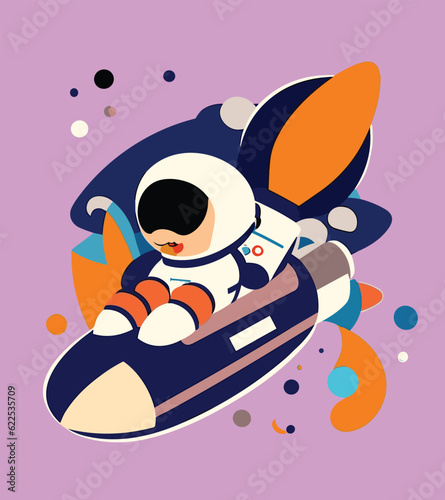 Astronaut riding rocket in the space, vector cartoon illustration © Mohd