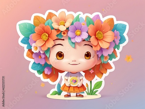 stickers girl and flower bush