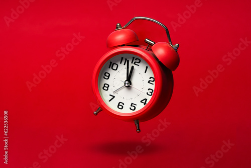 Canvastavla Red classic alarm  clock on the red background