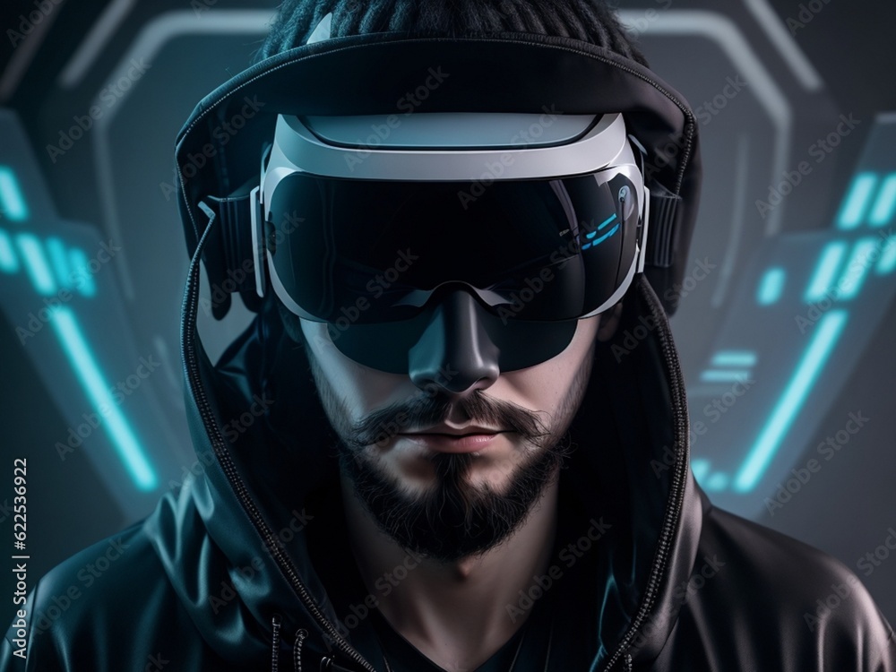 People in VR headsets in the virtual reality, VR experience Al Generated
