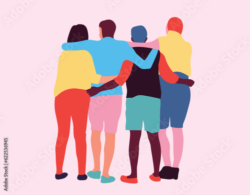 Group of friends. Illustration of diferent people together. Antiracism and togetherness illustration. photo