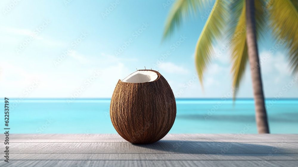 coconut on table, Tropical beach, World Coconut Day