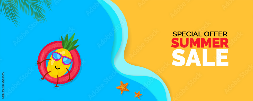 Summer Banner with beach background. Summer poster, greeting card for summer Summer Banner with beach background. Summer poster, greeting card for summer