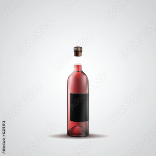 Red Wine Bottle Black Glass Mockup, Isolated Vector Illustration To Put Label. Dark Green Vineyard Bottle For Brand Presentation. Unlabeled Elegant Vintage Drink, Luxury Unopened Alcohol.