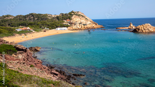 Cala Pregonda beach with golden sand on summer sunny day at Menorca island. © Stemoir