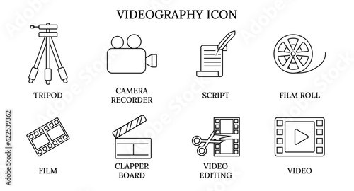 videography icon, cinematography, camera, video icon outline icon