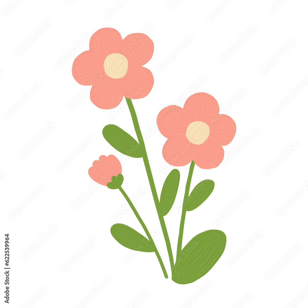 cute illustration minimal flower with oil brush painting style