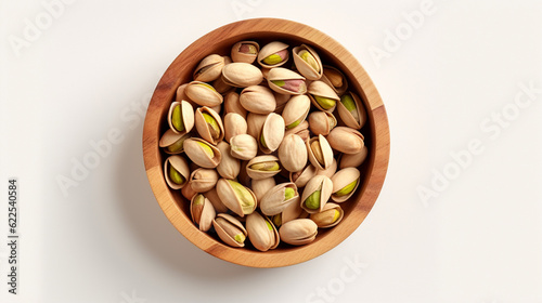 A bowl full of pistachios isolated on white background