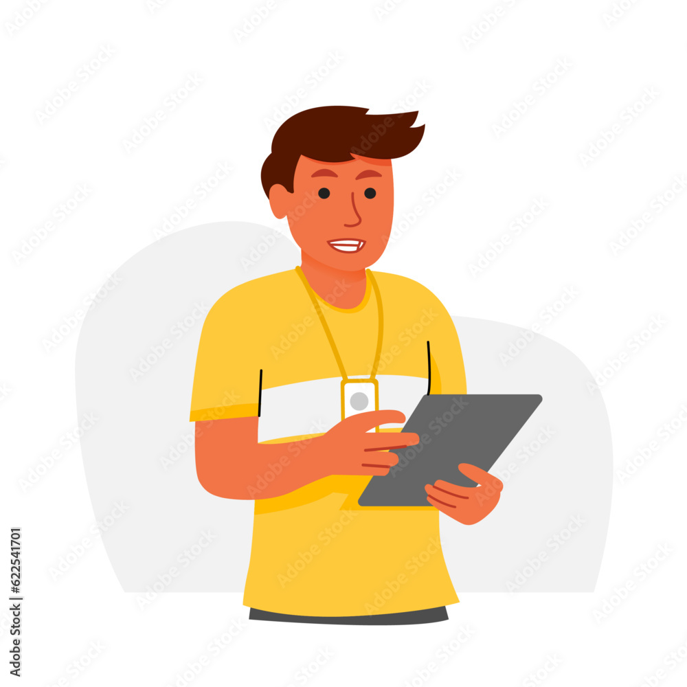 Man use tab wear tshirt Man use tab wear tshirt