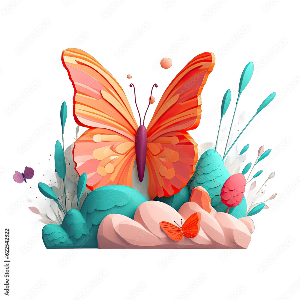 Charming Butterfly with Colorful Wings Fluttering in a Garden - Plasticine Illustration 3