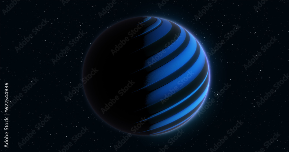 Abstract blue space futuristic planet round sphere against the background of stars Abstract blue space futuristic planet round sphere against the background of stars