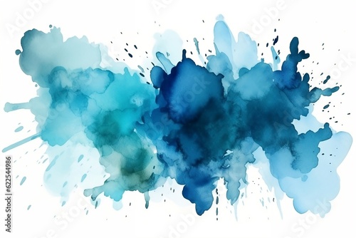 Blue abstract watercolor background created with Generative AI technology. Blue stain in watercolor style