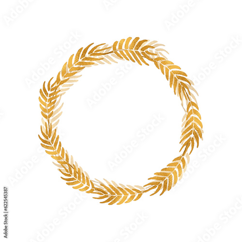 Wheat wreaths and grain spikes frame. Isolated on white background.