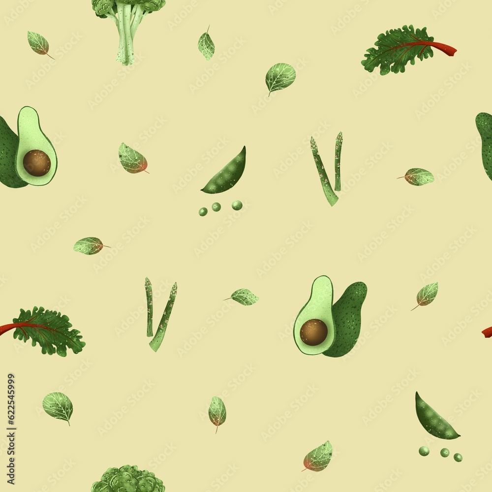 Seamless pattern with vegetables, herbs, leaves Seamless pattern with vegetables, herbs, leaves