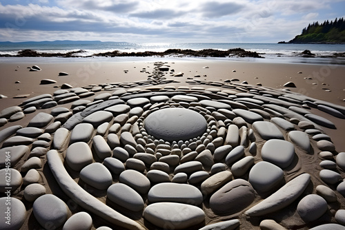 ring of stones on the beach stone circle art photo