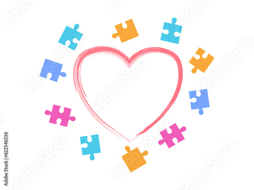 colorful puzzle icon with brush love, word autism awareness day