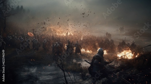 generals fighting on the battlefield, epic battle scene
