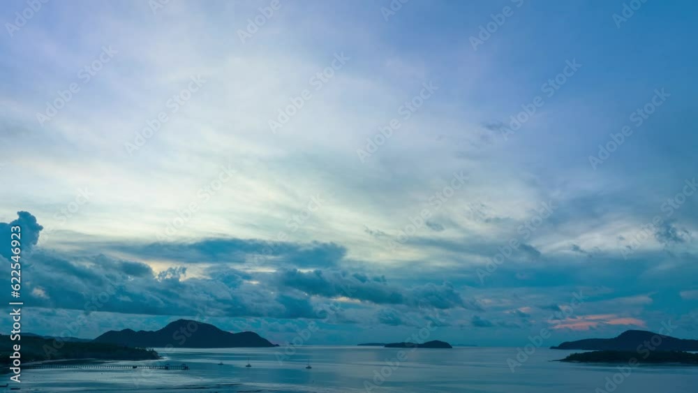 Aerial hyperlapse view of the clouds weaving in and out of each other in the morning sky..Cloud moving creating a new pattern and beauty..cloudscape traveling over a wide space of nature sky.