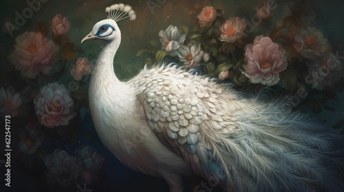 Closeup of beautiful white peacock