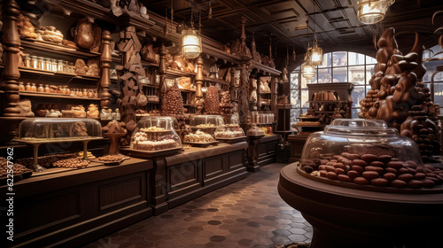 Interior of the Candy shop with impressive range of treats, including chocolate, bonbons, and etc © Olga