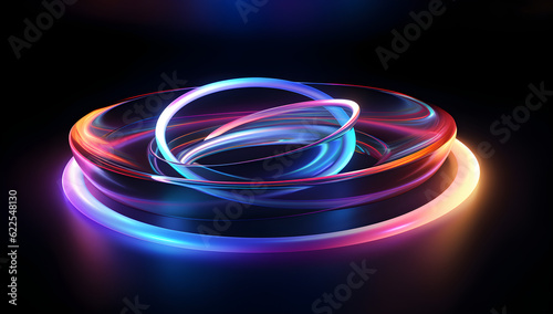 abstract background with glowing neon ring lights