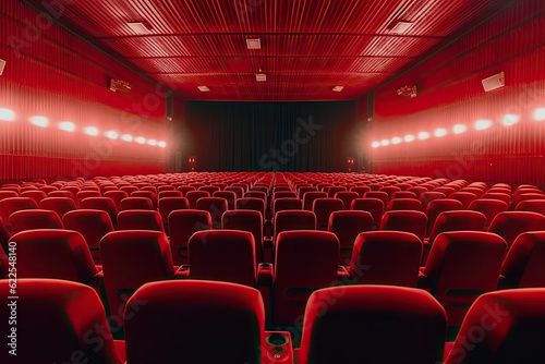 Movie Theater with empty seats and projector. photo