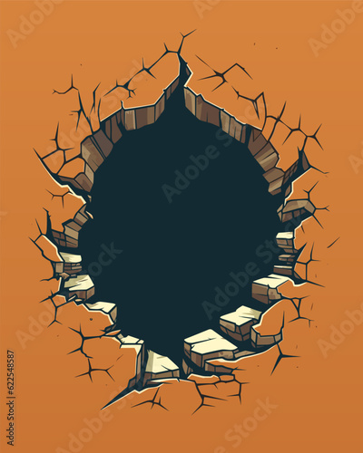 Orange Cracked Wall with a Hole Generative AI