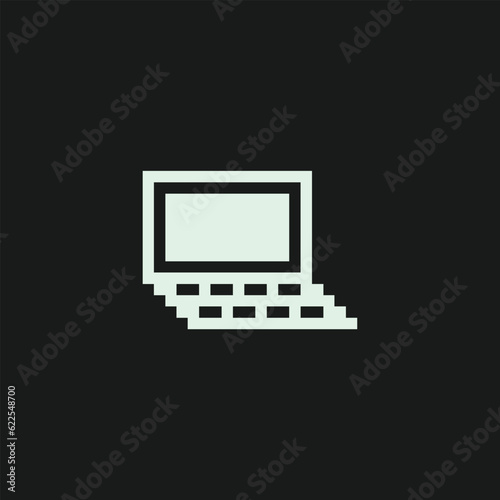 this is 1bit Electronic item a laptop in pixel art with simple color with black background this item good for presentations,stickers, icons, t shirt design,game asset,logo and your project.