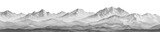 Hand drawn mountain range nature landscape. Greyscale abstract panorama with rocky mountains skyline. Vector illustration.